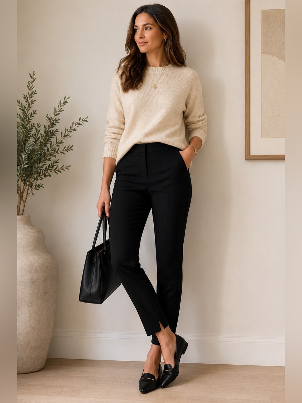 DKNY Modern Fit Ankle Pants Women 12 Black Stretch Tailored Work Trousers